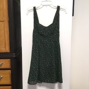 Green/Pink Flower Print Dress with Shoulder Ties